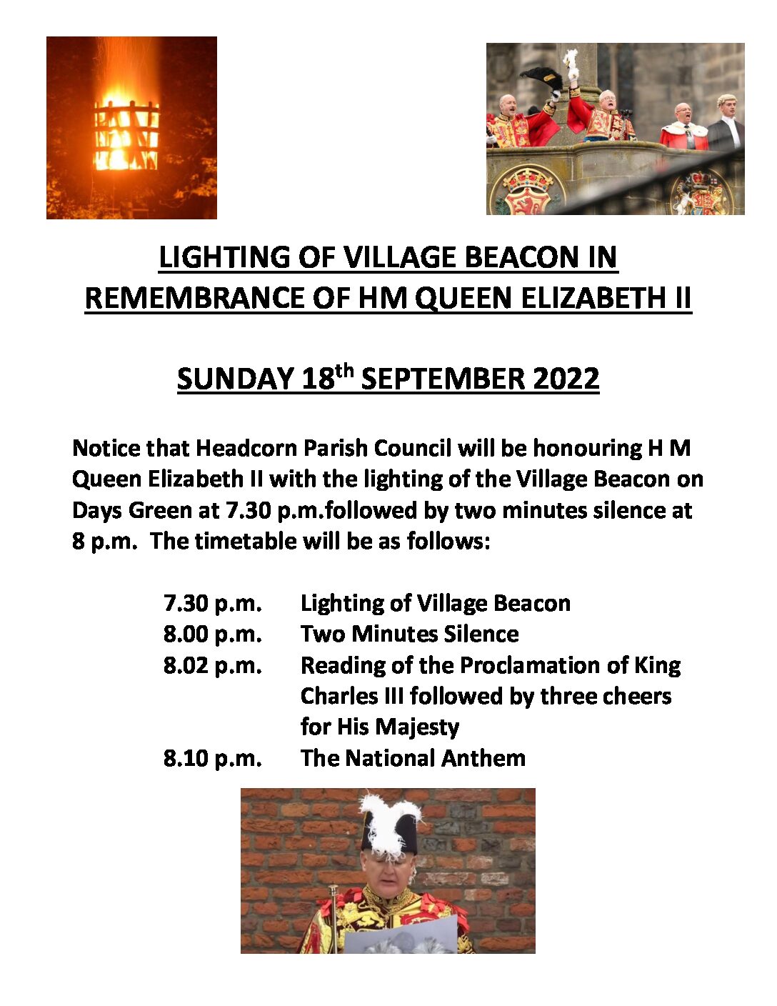Lighting of the Village beacon in remembrance of HM Queen Elizabeth II